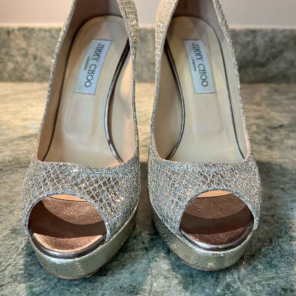 Jimmy Choo glitter fabric heels EU size 38.5 - Picture 3 of 8